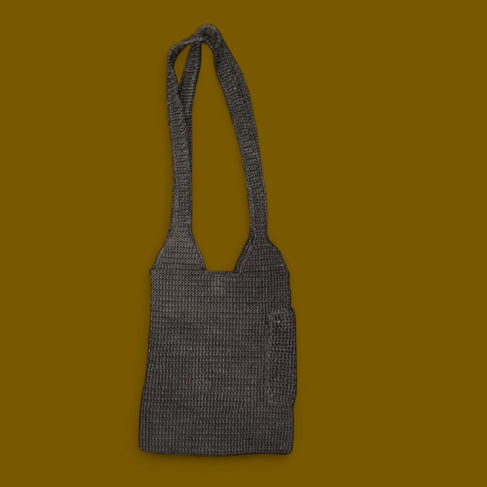 Kaela Black Crochet Knit Shoulder Tote Bag